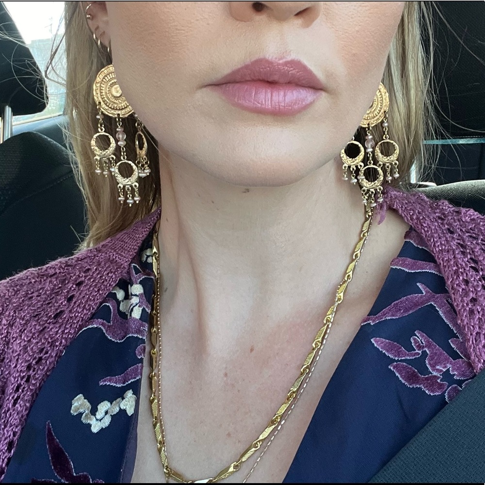 Handmade boho chandelier pearl earrings - Picture 2 of 9